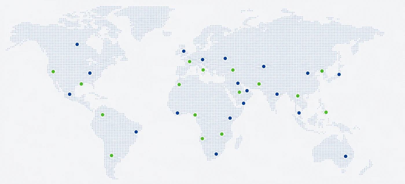 World map showing international project coverage